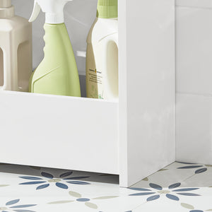 Mobiletto da bagno Portaoggetti Bagno Portarotolo e Portascopino Mobiletto salvaspazio con 1 ripiano aperto e 1 cassettiera, 55x20x60cm BZR48-W