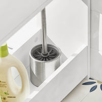 Mobiletto da bagno Portaoggetti Bagno Portarotolo e Portascopino Mobiletto salvaspazio con 1 ripiano aperto e 1 cassettiera, 55x20x60cm BZR48-W