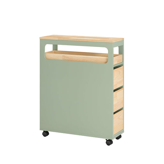 Carrellino Salvaspazio con 3 cassetti Carrello Cucina Organizzatore Bagno Mobiletto Bagno Colore Verde e Naturale BZR54-GR