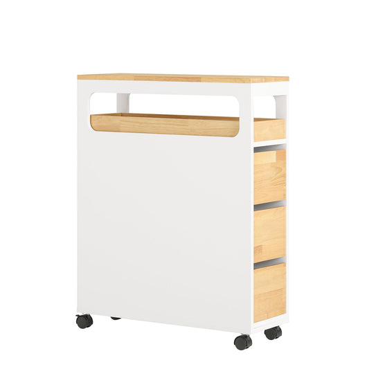 Carrellino Salvaspazio con 3 cassetti Carrello Cucina Organizzatore Bagno Mobiletto Bagno Colore Bianco e Naturale BZR54-WN