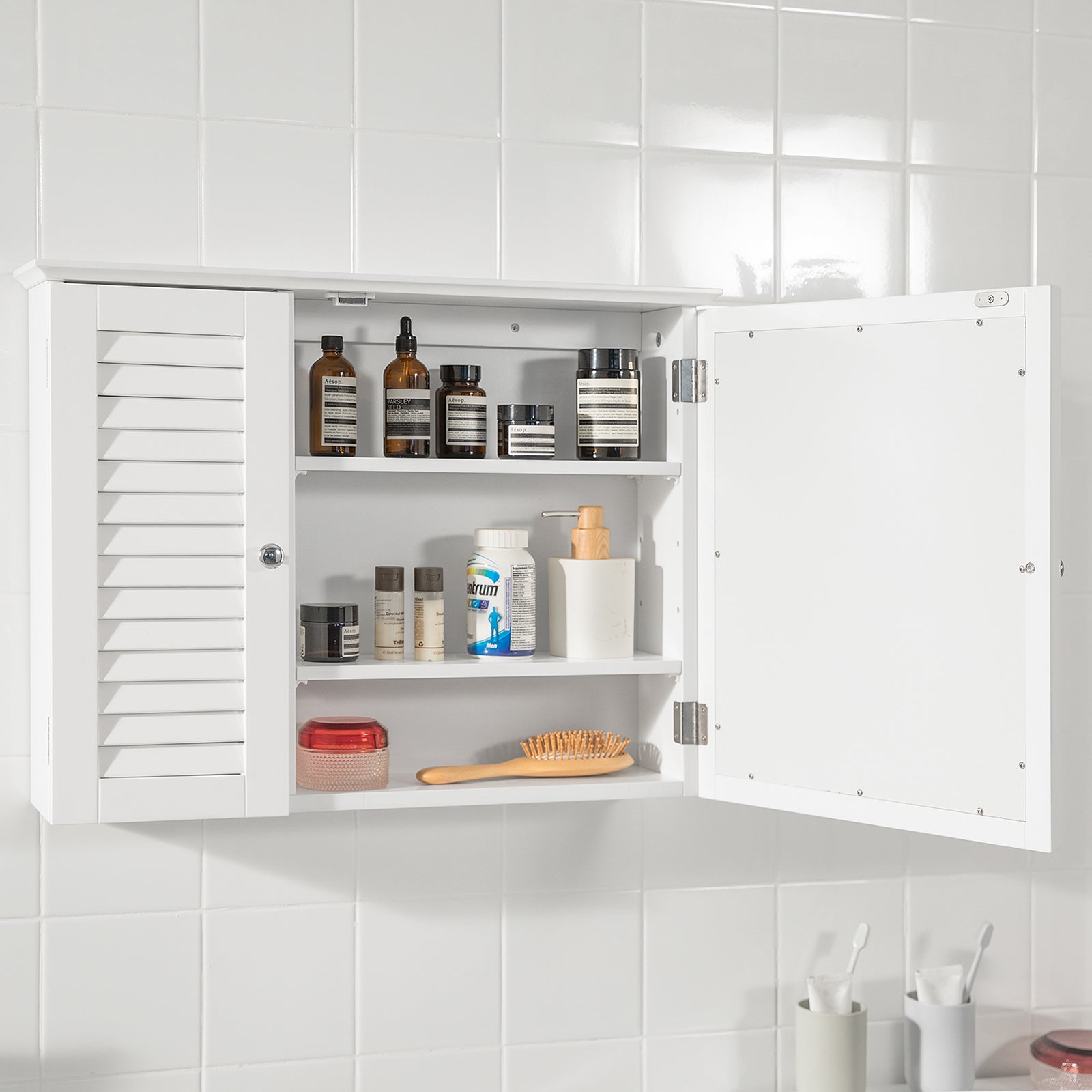 Armadietto pensile per Bagno o Cucina Mobiletto Bagno Pensile Bagno Pensile Cucina Mobilletto Bagno Parete Bianco BZR55-W