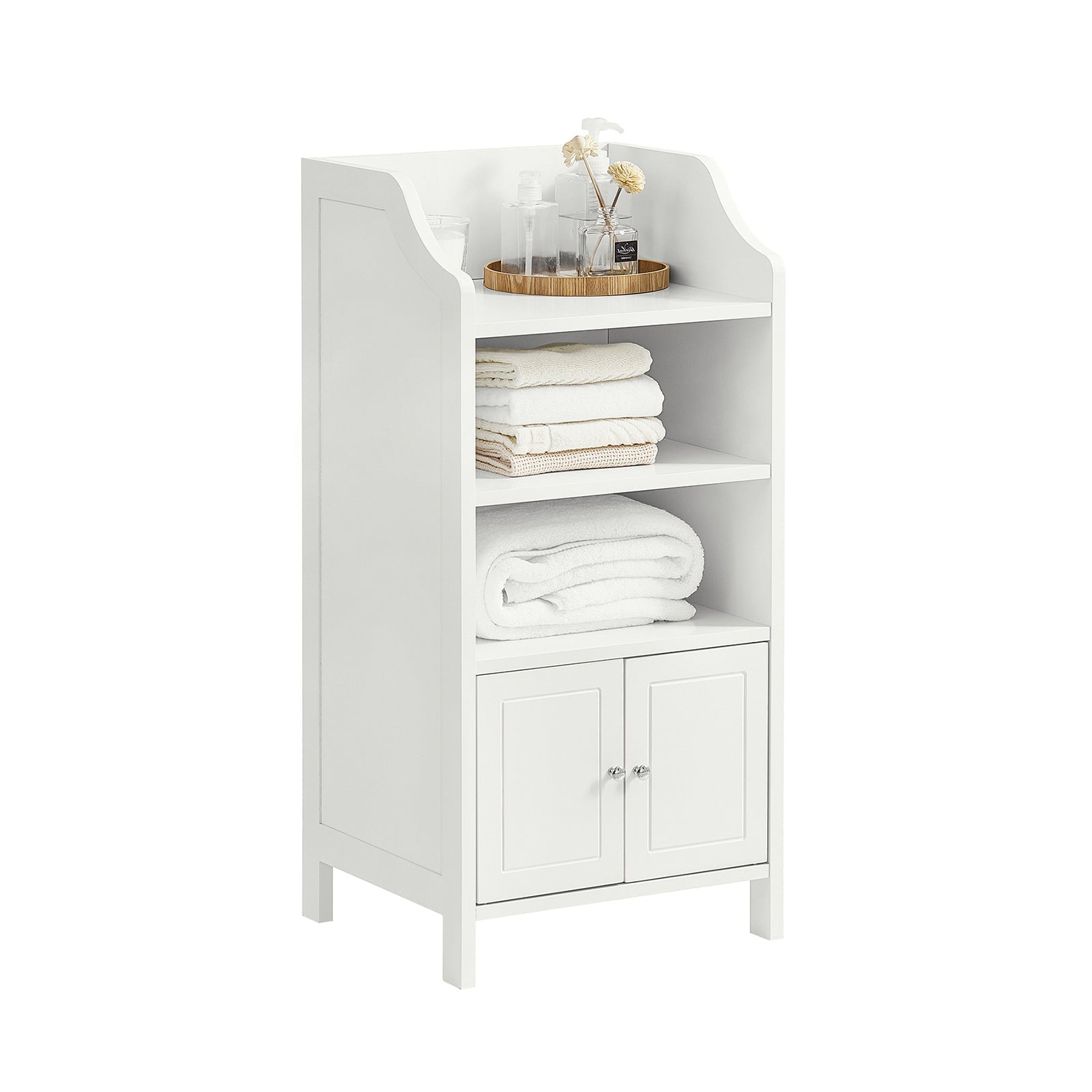 Mobiletto da bagno Armadietti autoportante con 3 Ripiani e 2 Ante, Mobiletto portaoggetti Bianco 41x36x86 cm, BZR56-W