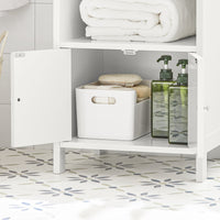 Mobiletto da bagno Armadietti autoportante con 3 Ripiani e 2 Ante, Mobiletto portaoggetti Bianco 41x36x86 cm, BZR56-W