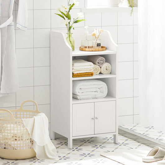 Mobiletto da bagno Armadietti autoportante con 3 Ripiani e 2 Ante, Mobiletto portaoggetti Bianco 41x36x86 cm, BZR56-W