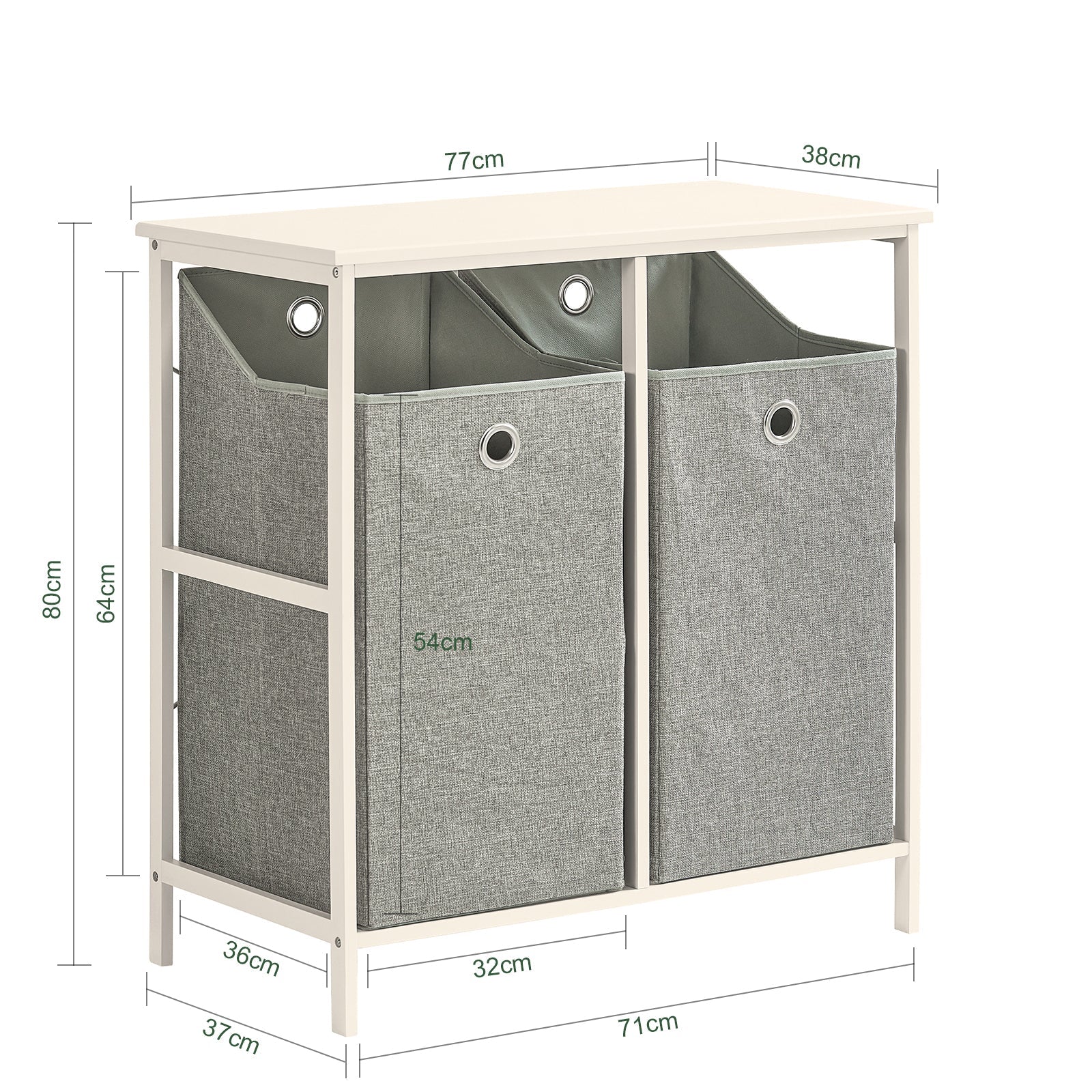 Mobiletto portabiancheria con 2 sacchetti Portabiancheria rimovibili Cesto della biancheria Mobiletto del bagno grigio BZR57-W