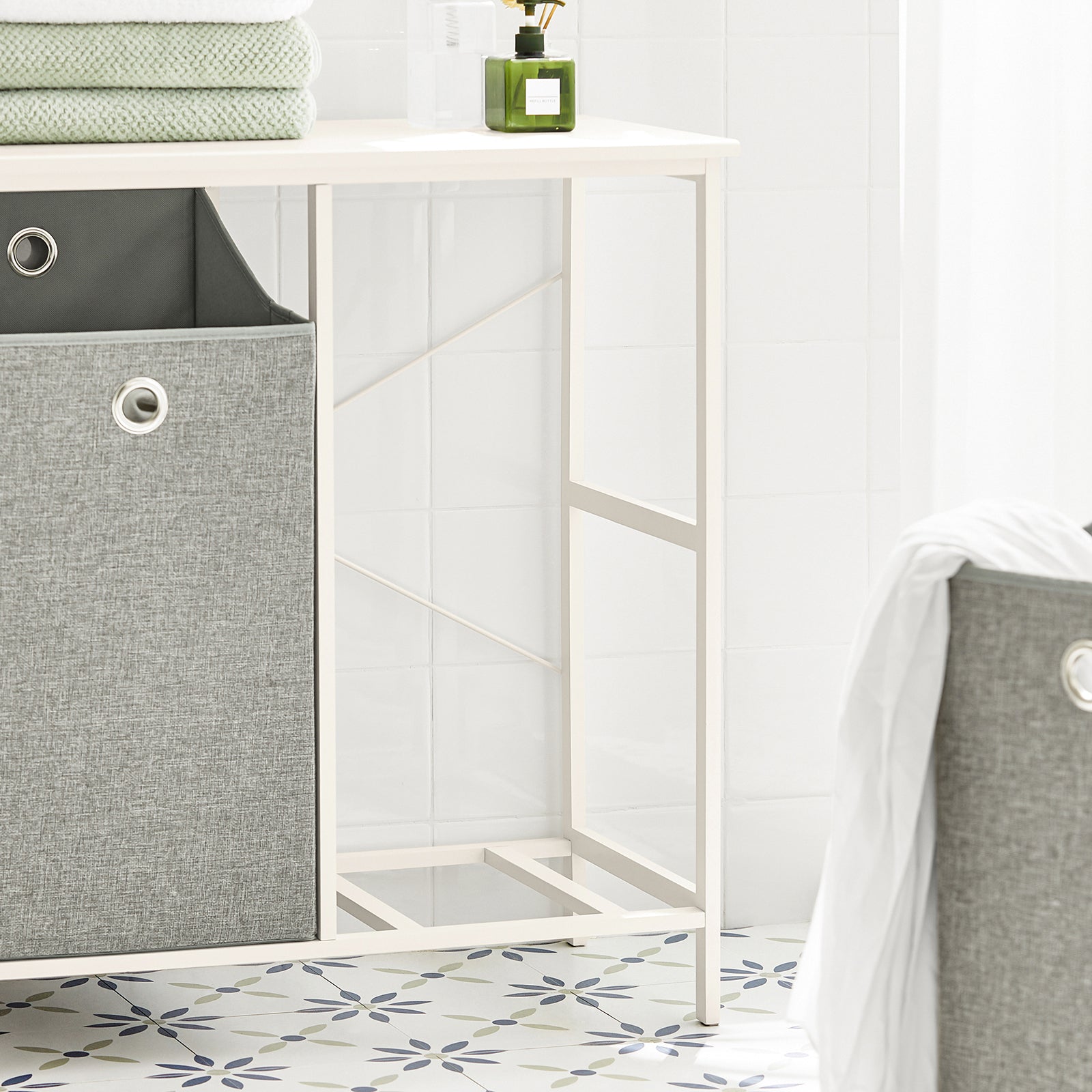 Mobiletto portabiancheria con 2 sacchetti Portabiancheria rimovibili Cesto della biancheria Mobiletto del bagno grigio BZR57-W