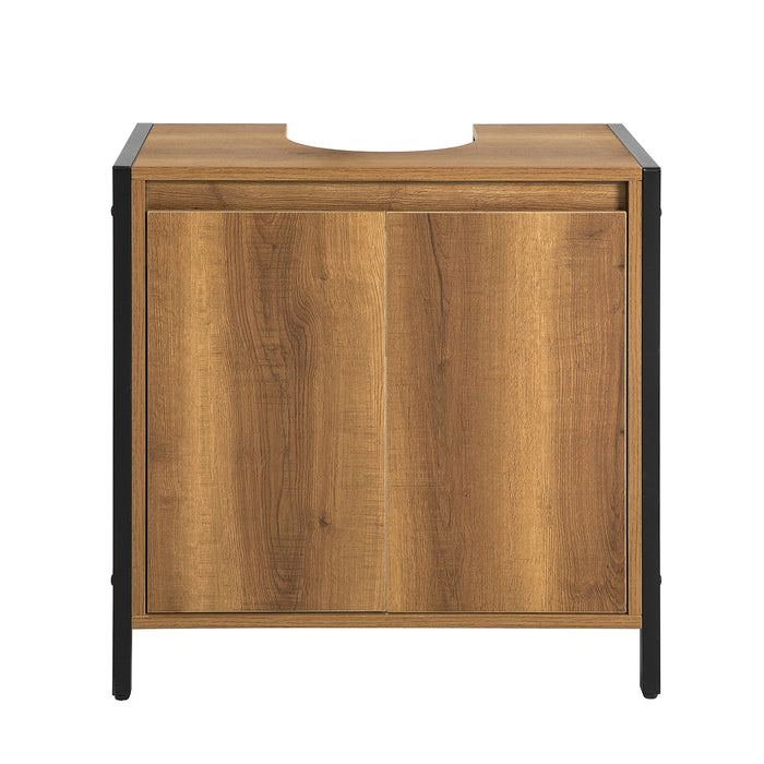 Mobiletto da Bagno Armadietto Sottolavabo da Bagno con 2 Ante a Terra in Legno BZR63-PF