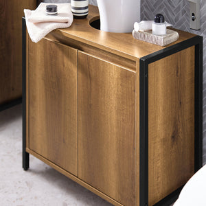 Mobiletto da Bagno Armadietto Sottolavabo da Bagno con 2 Ante a Terra in Legno BZR63-PF