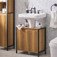 Mobiletto da Bagno Armadietto Sottolavabo da Bagno con 2 Ante a Terra in Legno BZR63-PF