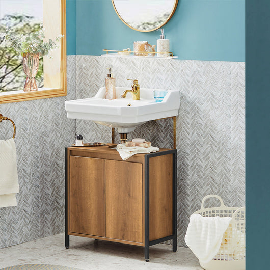 Mobiletto da Bagno Armadietto Sottolavabo da Bagno con 2 Ante a Terra in Legno BZR63-PF