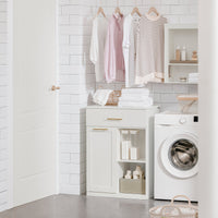 Armadio portabiancheria con sacca Portabiancheria pieghevole Mobile da bagno con 1 cassetto Bianco 66x37x95cm BZR66-W SoBuy