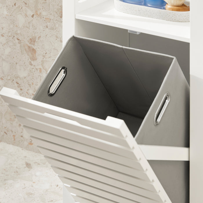 SoBuy Mobiletto portabiancheria per bagno Mobile porta biancheria con cesto Biancheria sporca Bianco 42x30x90cm BZR67-W