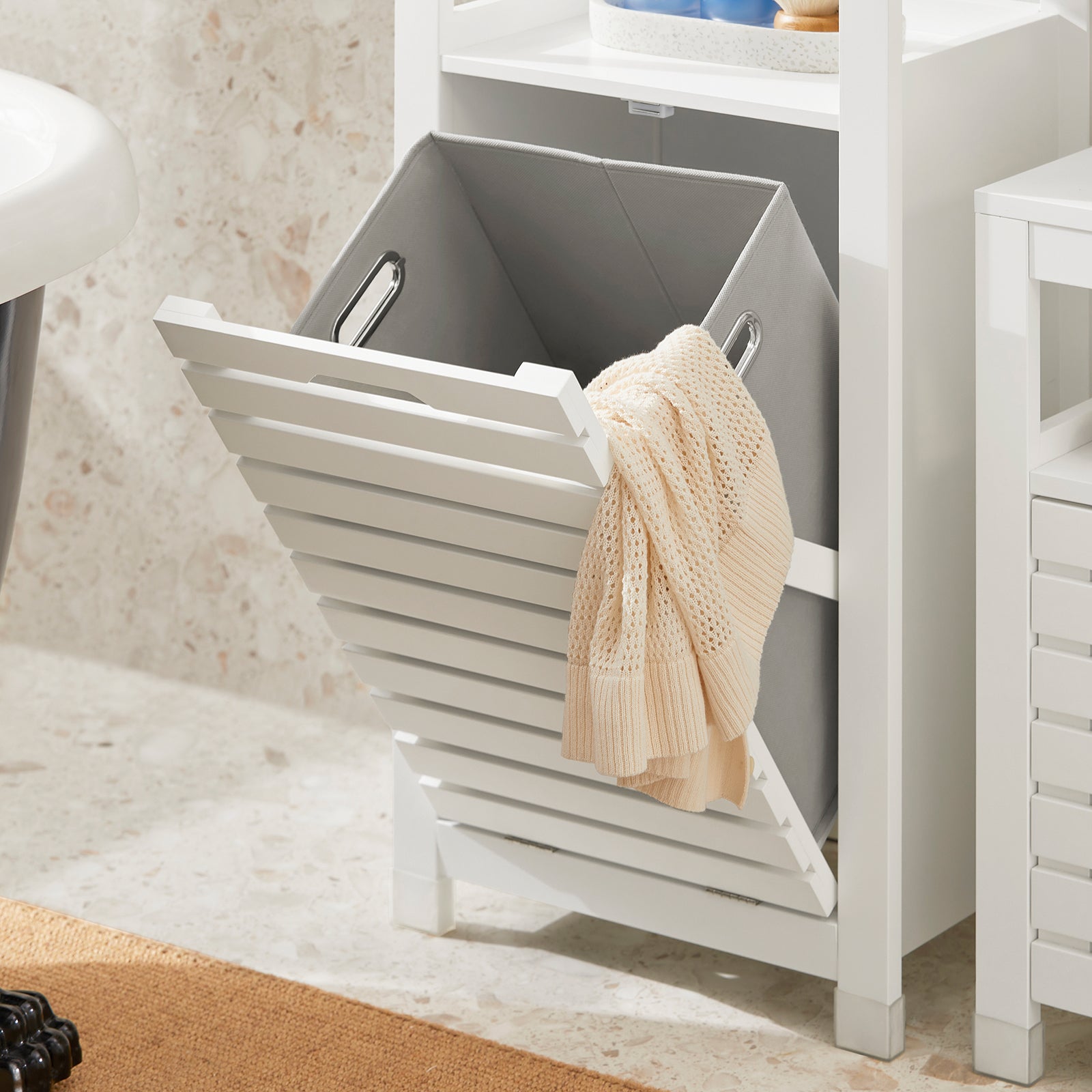 SoBuy Mobiletto portabiancheria per bagno Mobile porta biancheria con cesto Biancheria sporca Bianco 42x30x90cm BZR67-W
