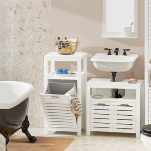 SoBuy Mobiletto portabiancheria per bagno Mobile porta biancheria con cesto Biancheria sporca Bianco 42x30x90cm BZR67-W