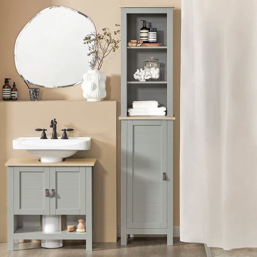 Mobiletto alto per bagno Mobile a colonna bagno salvaspazio con 3 scomparti a giorno e1 anta 39x30x169cm BZR68-HG SoBuy