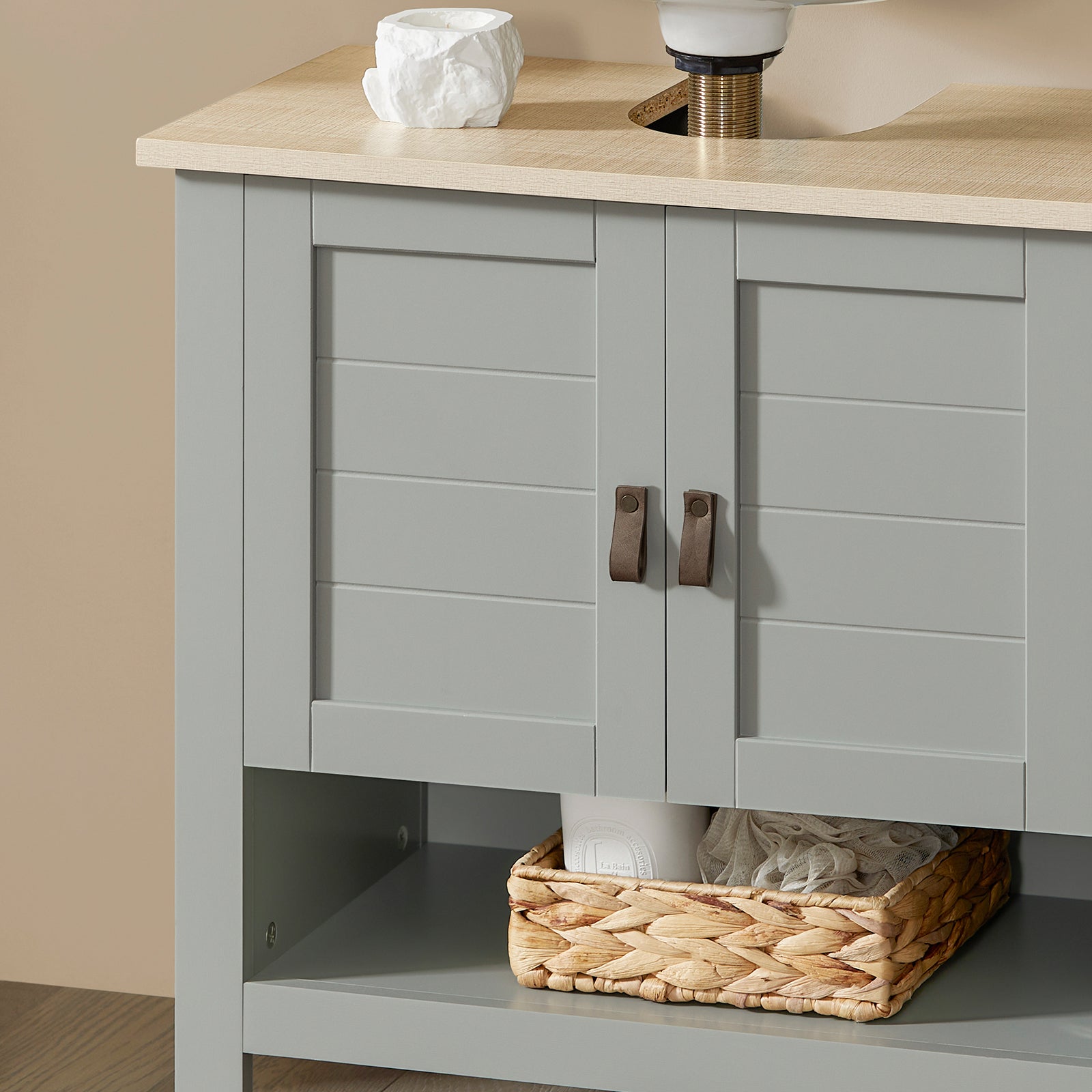 SoBuy Mobile sottolavabo con anta scorrevole Mobile bagno Mobile lavabo Grigio chiaro 60x30x60cm BZR69-HG