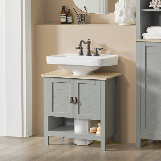 Mobile sottolavabo con anta scorrevole Mobile bagno Mobile lavabo Grigio chiaro 60x30x60cm BZR69-II-HG SoBuy