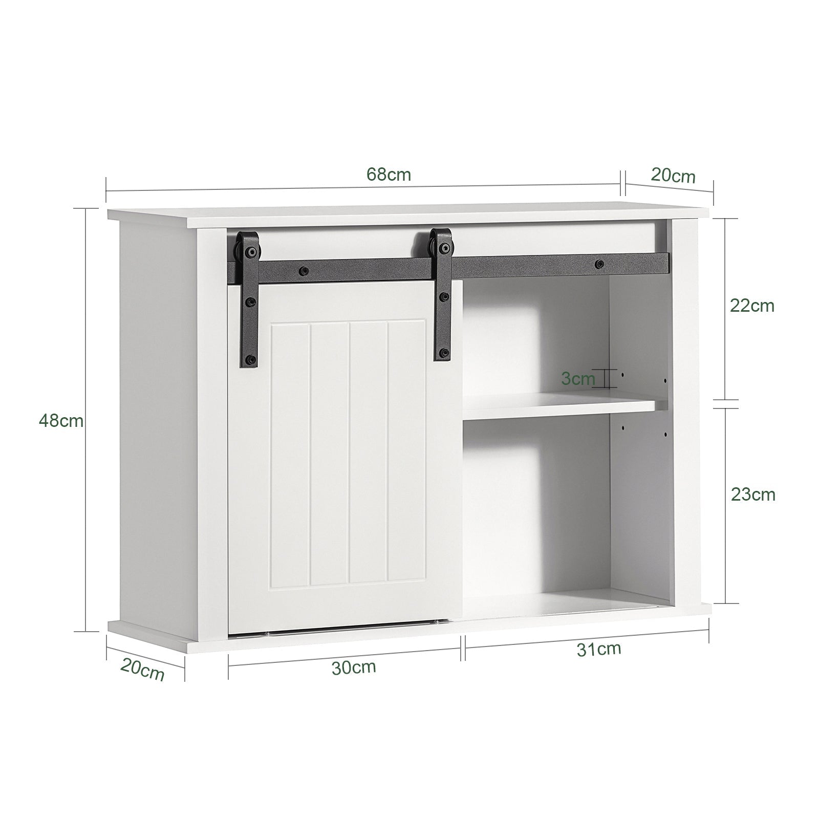 Armadietto pensile per bagno, Pensile con anta scorrevole, Mobiletto della cucina, Bianco, 68x20x48 cm, BZR71-W SoBuy