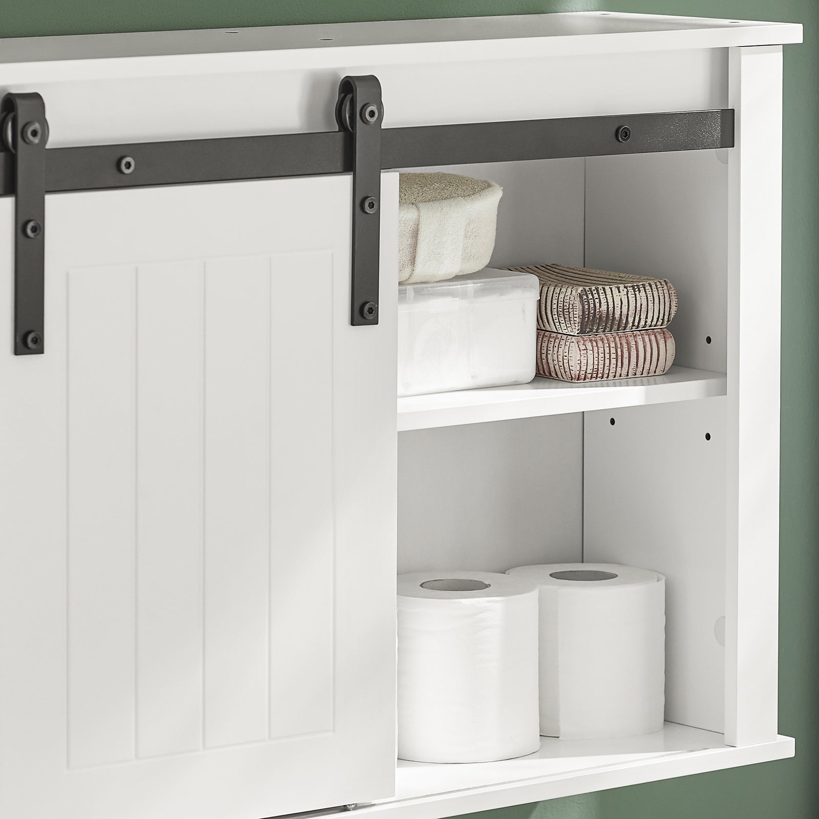 Armadietto pensile per bagno, Pensile con anta scorrevole, Mobiletto della cucina, Bianco, 68x20x48 cm, BZR71-W SoBuy