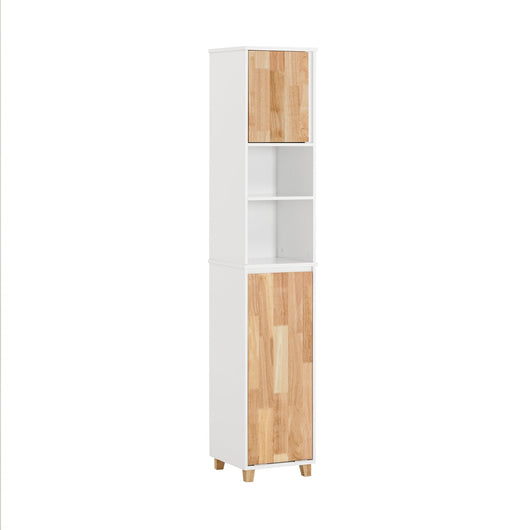 Mobile colonna bagno con portabiancheria e Mobiletto stretto salvaspazio ad anta singola. Colore Bianco-Naturale L31*A170*P32 cm BZR74-W SoBuy