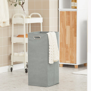 Mobile colonna bagno con portabiancheria e Mobiletto stretto salvaspazio ad anta singola. Colore Bianco-Naturale L31*A170*P32 cm BZR74-W SoBuy