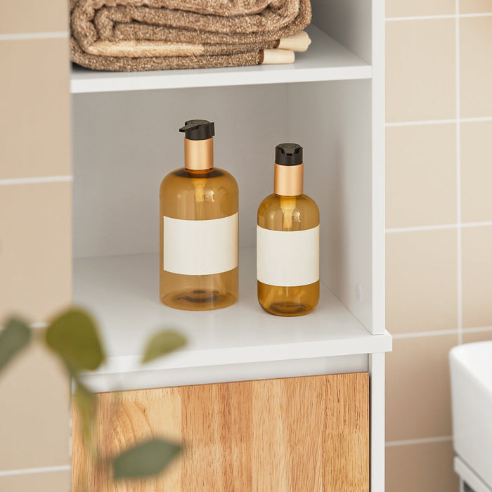 Mobile colonna bagno con portabiancheria e Mobiletto stretto salvaspazio ad anta singola. Colore Bianco-Naturale L31*A170*P32 cm BZR74-W SoBuy