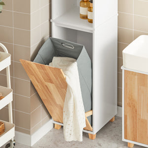 Mobile colonna bagno con portabiancheria e Mobiletto stretto salvaspazio ad anta singola. Colore Bianco-Naturale L31*A170*P32 cm BZR74-W SoBuy