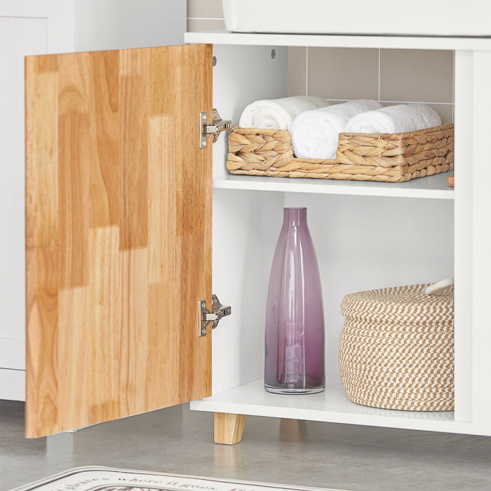 Mobiletto per lavandino bagno Mobile sotto lavabo con 1 anta Bianco-Naturale 60x29x60cm BZR75-W SoBuy