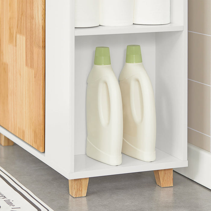 Mobiletto per lavandino bagno Mobile sotto lavabo con 1 anta Bianco-Naturale 60x29x60cm BZR75-W SoBuy