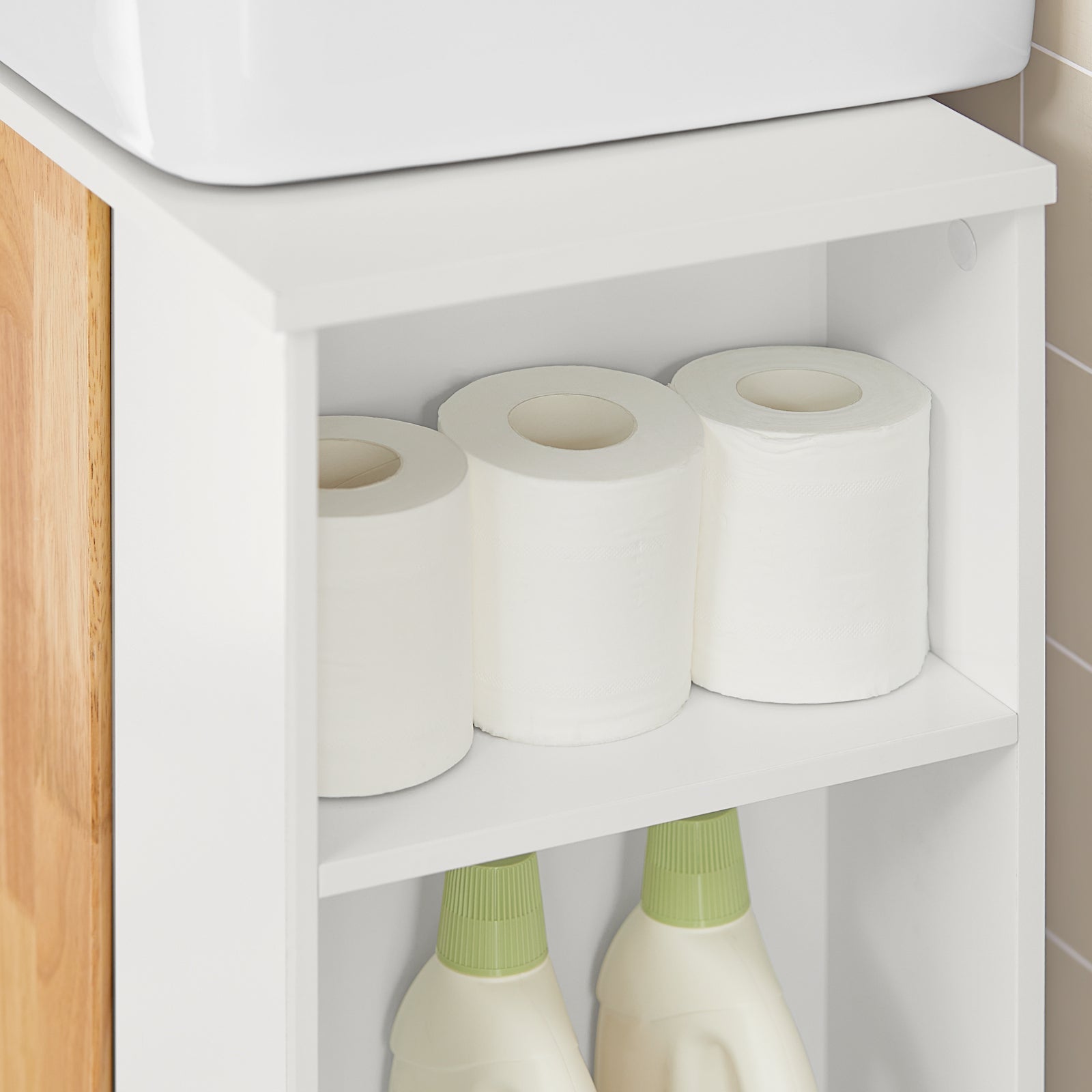 Mobiletto per lavandino bagno Mobile sotto lavabo con 1 anta Bianco-Naturale 60x29x60cm BZR75-W SoBuy