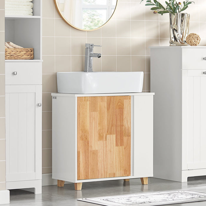 Mobiletto per lavandino bagno Mobile sotto lavabo con 1 anta Bianco-Naturale 60x29x60cm BZR75-W SoBuy