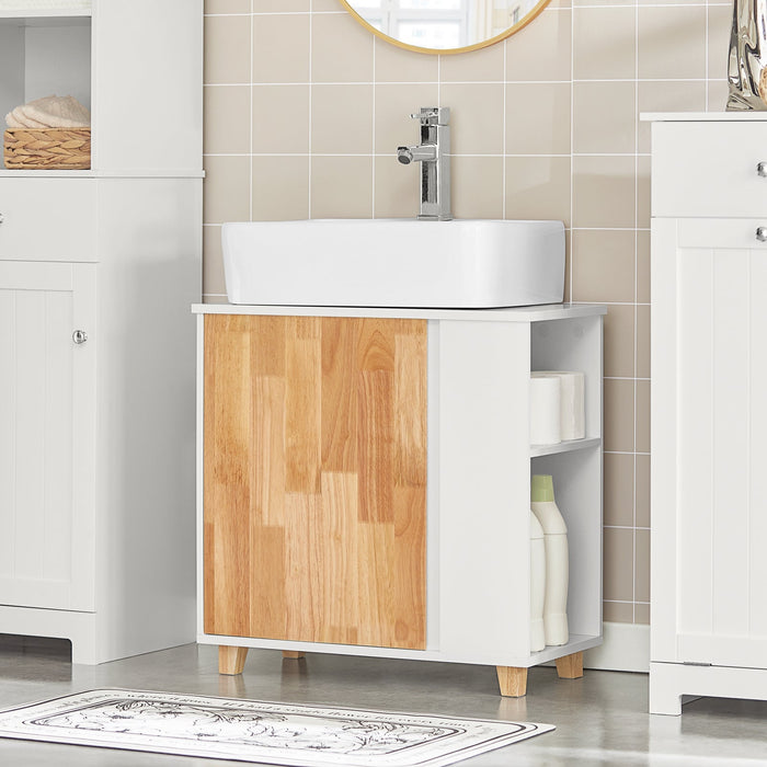 Mobiletto per lavandino bagno Mobile sotto lavabo con 1 anta Bianco-Naturale 60x29x60cm BZR75-W SoBuy