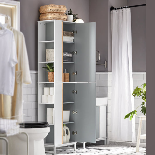 Mobile Alto Da Bagno Colonna Bagno Con Ripiano Aperto Armadio Salvaspazio Grigio Chiaro L50xP30xA181m BZR76-HG SoBuy