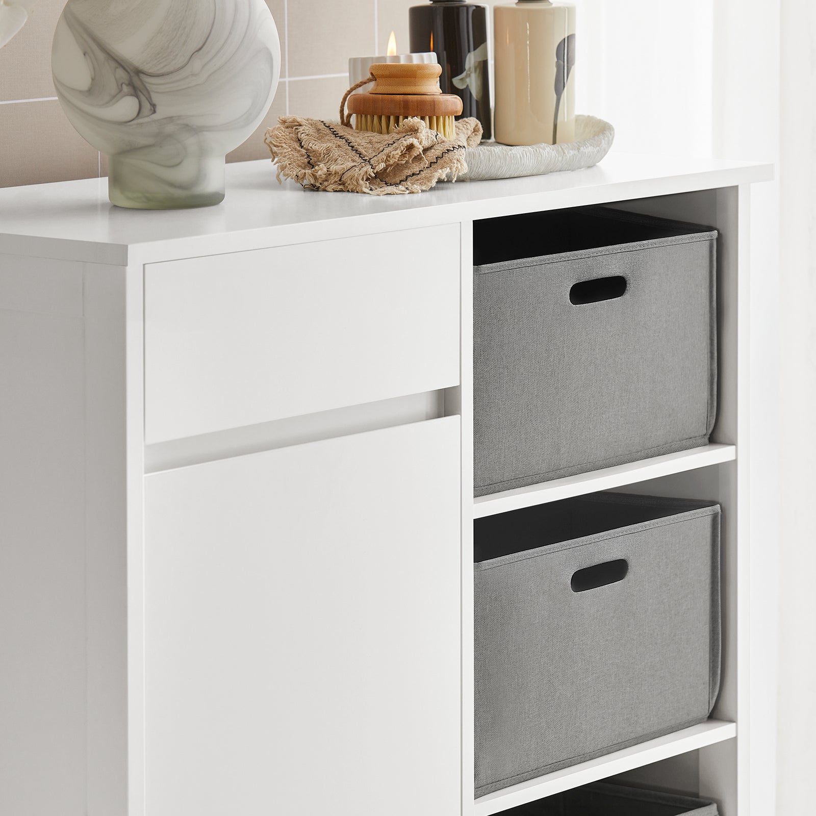 Mobile lavanderia con sacchi Portabiancheria pieghevoli Mobile da bagno Bianco 80x38x91cm BZR77-W SoBuy