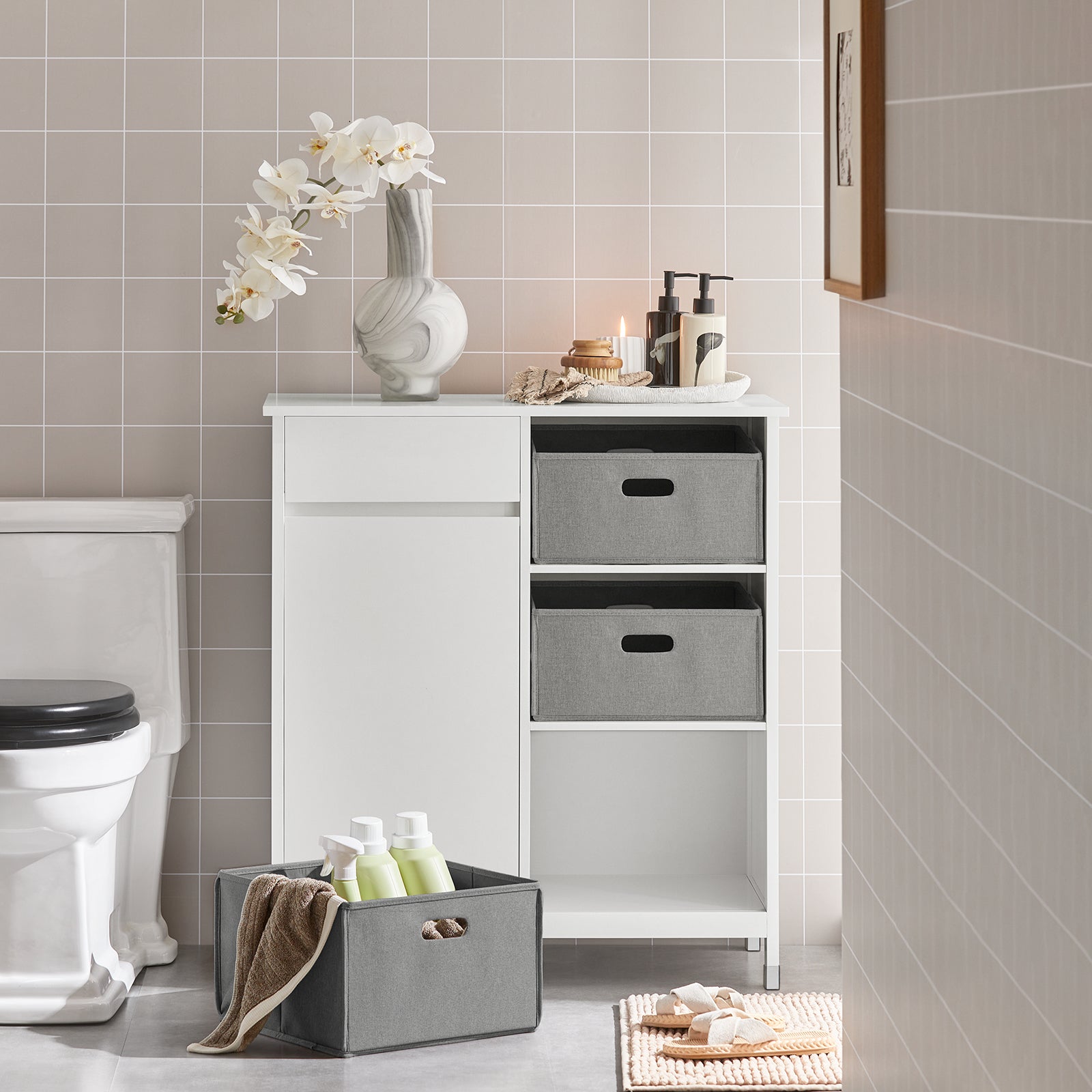 Mobile lavanderia con sacchi Portabiancheria pieghevoli Mobile da bagno Bianco 80x38x91cm BZR77-W SoBuy