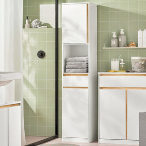 SoBuy Mobile bagno salvaspazio Mobile alto con 2 ante Mobile a colonna bagno angolare Bianco 35x33x170cm BZR80-W
