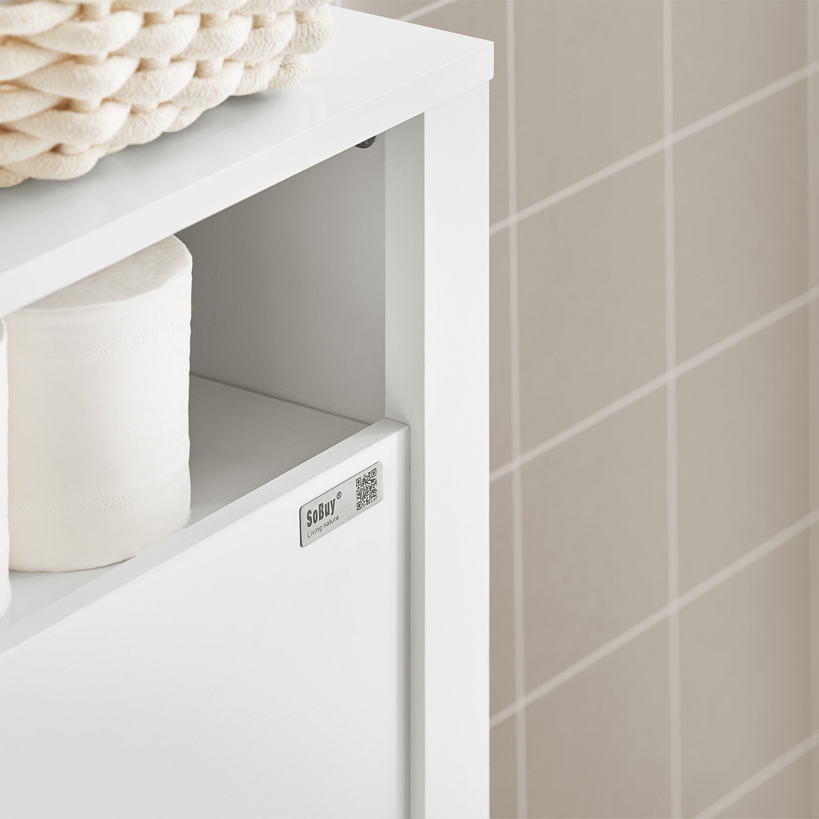 Mensola Salvaspazio con 2 cestelli grigi estraibili Mobiletto da bagno Bianco 20x60x70cm BZR83-W SoBuy