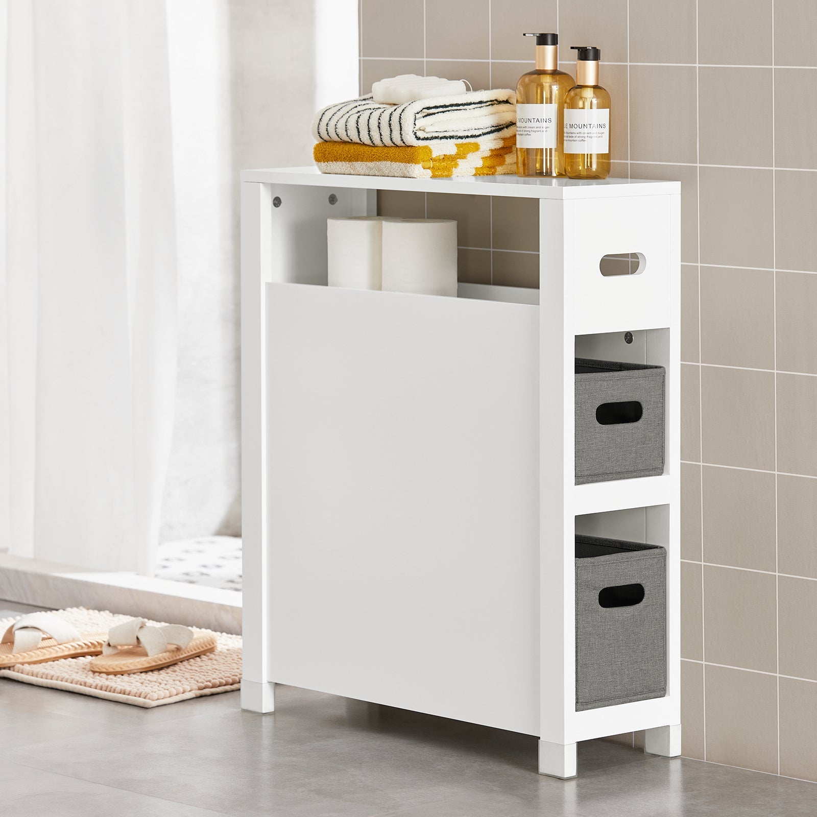 Mensola Salvaspazio con 2 cestelli grigi estraibili Mobiletto da bagno Bianco 20x60x70cm BZR83-W SoBuy