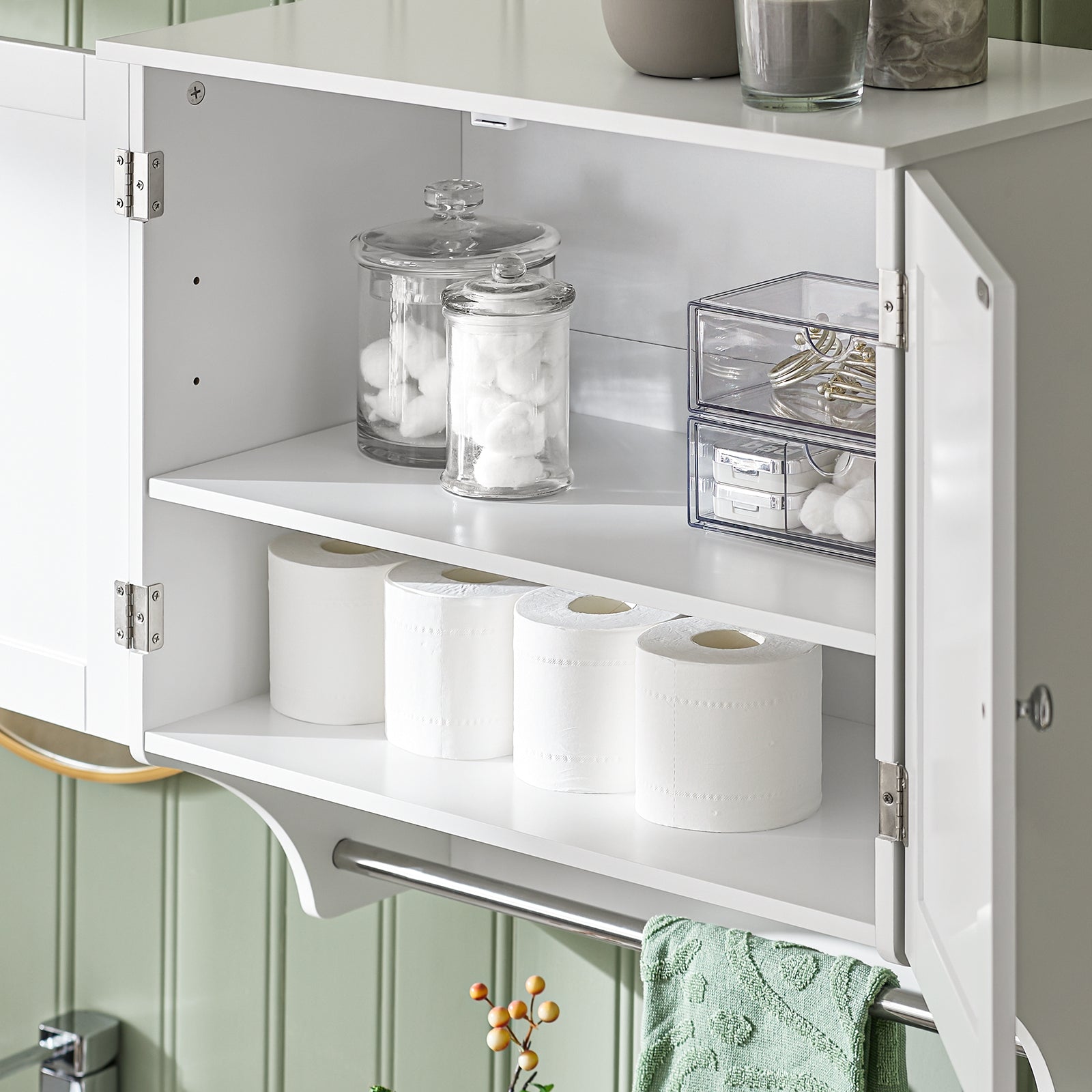 Pensile Con Ante Mobile Da Parete Da Bagno Mobile Porta Medicinali Elegante Armadietto Sospeso Per Il Bagno Bianco 60x30x60cm BZR84-W