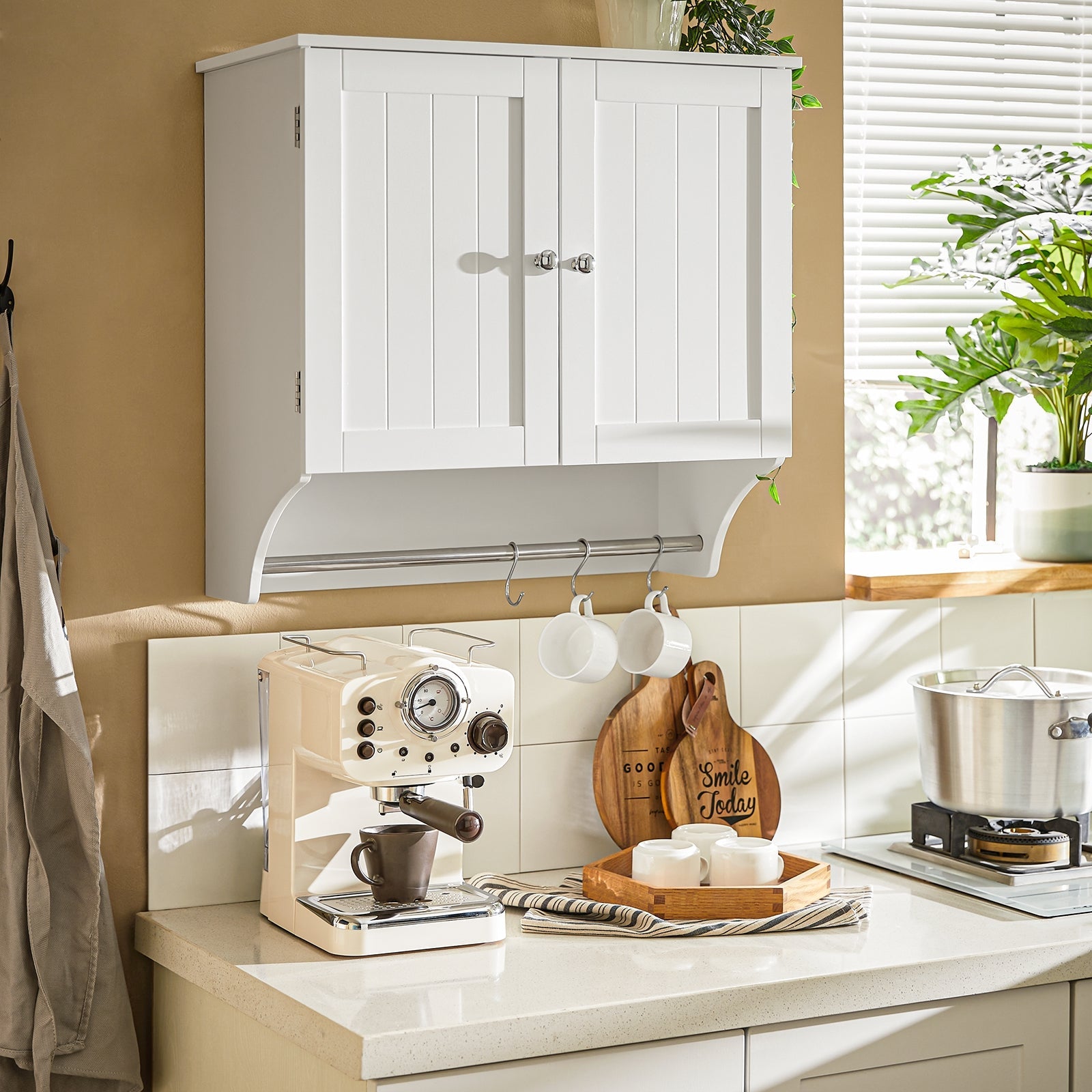 Pensile Con Ante Mobile Da Parete Da Bagno Mobile Porta Medicinali Elegante Armadietto Sospeso Per Il Bagno Bianco 60x30x60cm BZR84-W