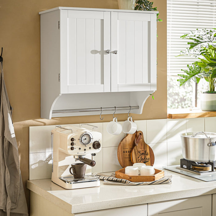 Pensile Con Ante Mobile Da Parete Da Bagno Mobile Porta Medicinali Elegante Armadietto Sospeso Per Il Bagno Bianco 60x30x60cm BZR84-W