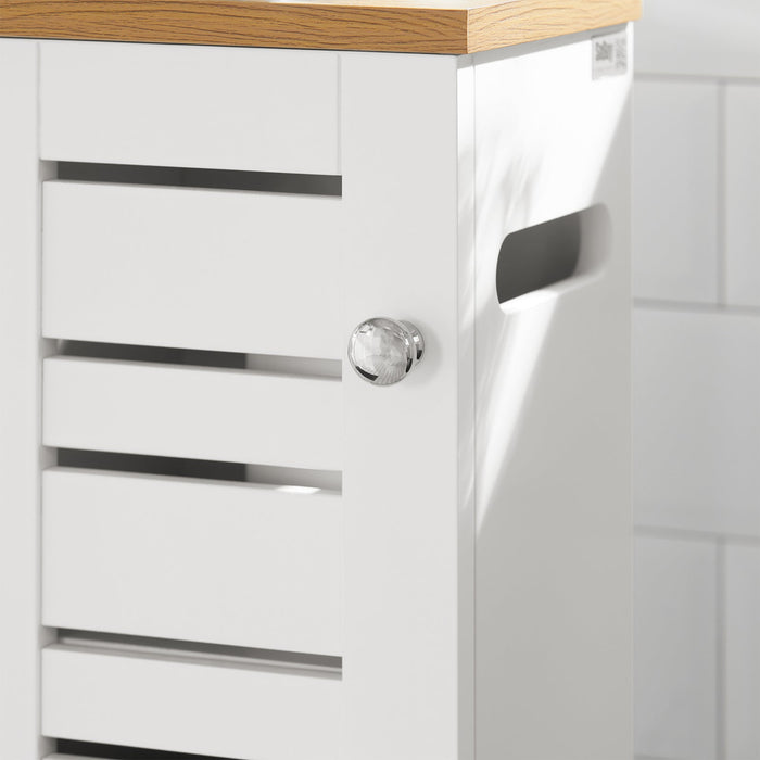 Porta Carta Igienica Colonnina Da Bagno Mobiletto Mobile Bagno Bianco-Naturale 20x18x75cm BZR85-W