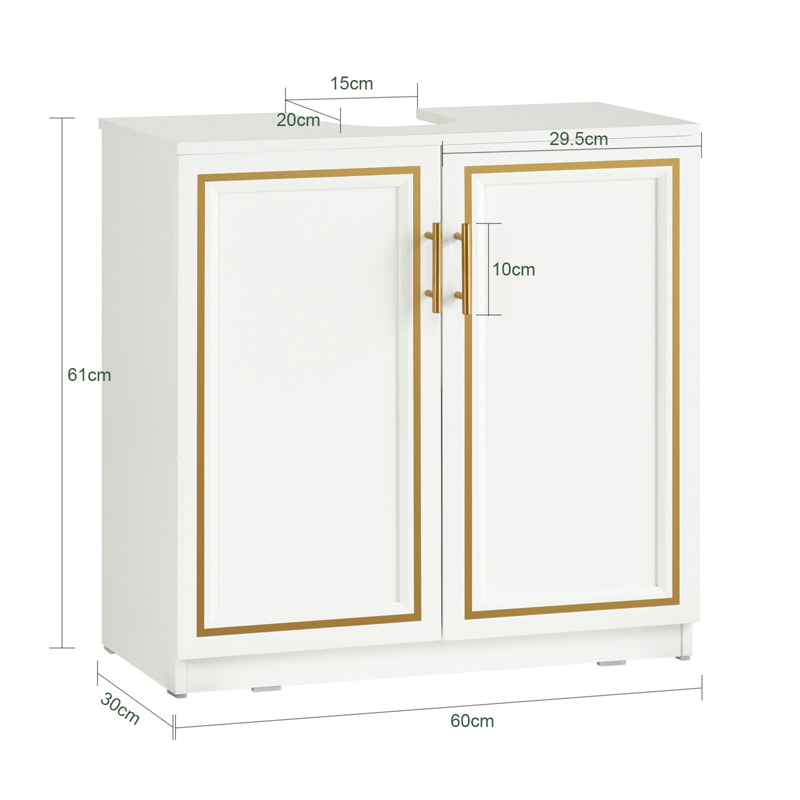 Mobile Sottolavabo Mobile Bagno Mobiletto Per Lavandino Bagno Bianco+Oro Bordo 60x30x61cm BZR86-W SoBuy