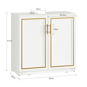 Mobile Sottolavabo Mobile Bagno Mobiletto Per Lavandino Bagno Bianco+Oro Bordo 60x30x61cm BZR86-W SoBuy