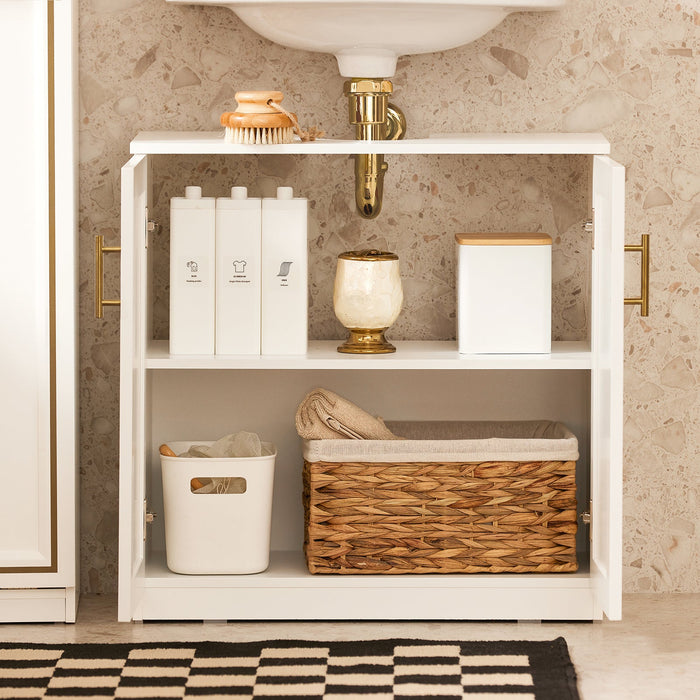 Mobile Sottolavabo Mobile Bagno Mobiletto Per Lavandino Bagno Bianco+Oro Bordo 60x30x61cm BZR86-W SoBuy