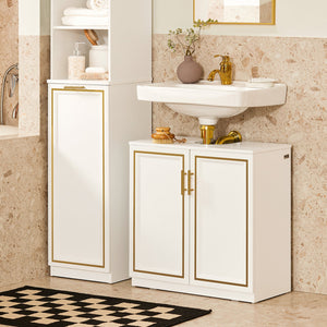 Mobile Sottolavabo Mobile Bagno Mobiletto Per Lavandino Bagno Bianco+Oro Bordo 60x30x61cm BZR86-W SoBuy