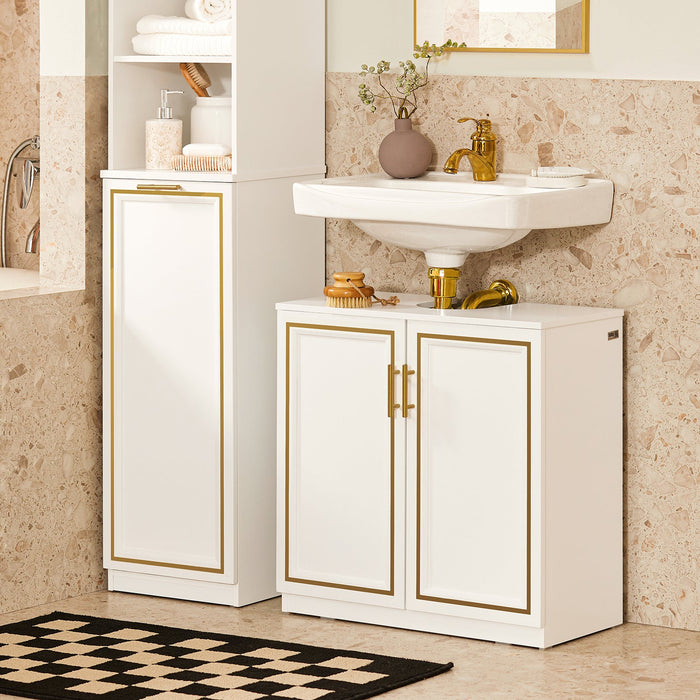 Mobile Sottolavabo Mobile Bagno Mobiletto Per Lavandino Bagno Bianco+Oro Bordo 60x30x61cm BZR86-W SoBuy