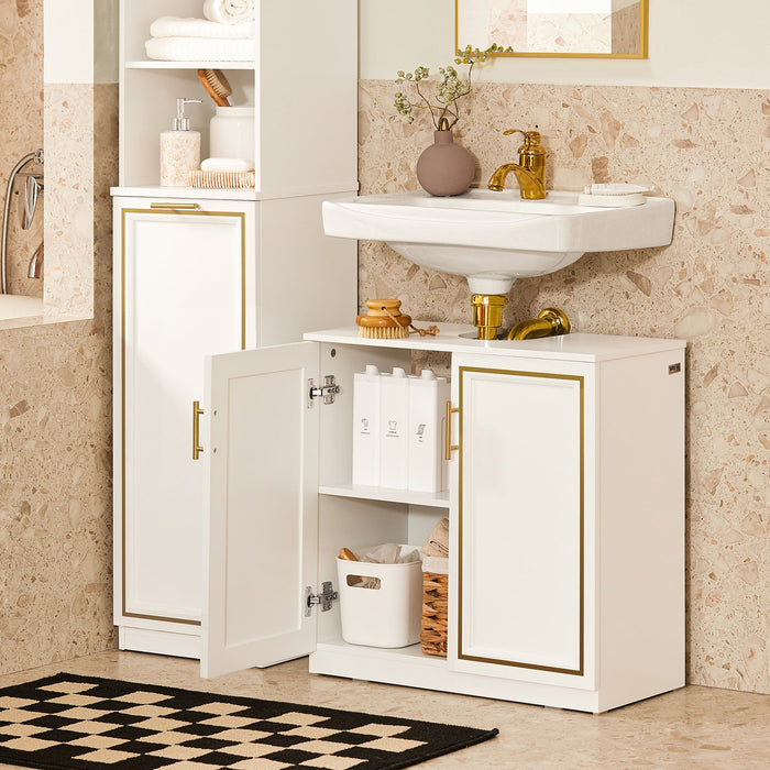 Mobile Sottolavabo Mobile Bagno Mobiletto Per Lavandino Bagno Bianco+Oro Bordo 60x30x61cm BZR86-W SoBuy