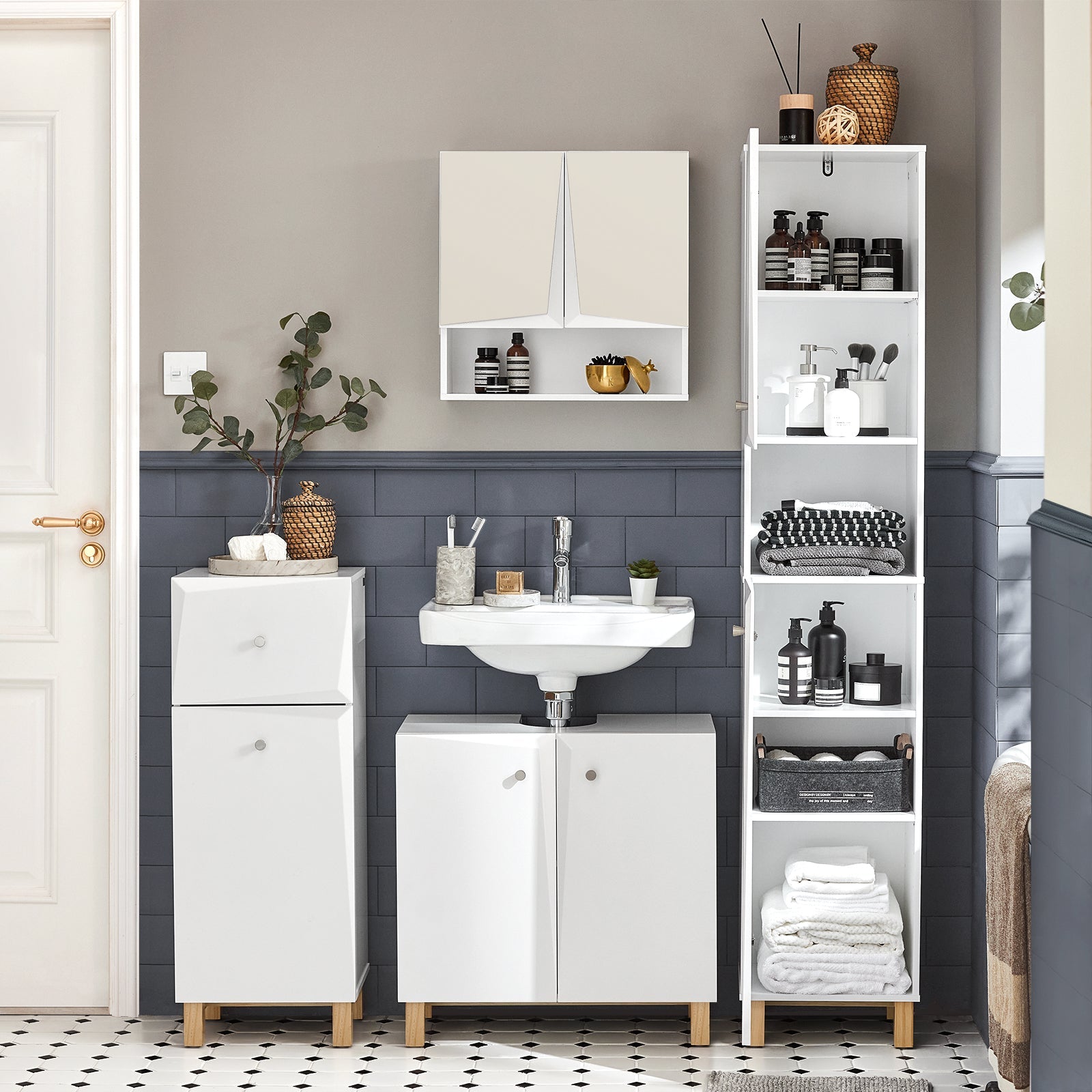 Mobile Bagno Salvaspazio Mobile Alto Colonna Bagno Angolare Bianco 34x30x170cm BZR91-W SoBuy