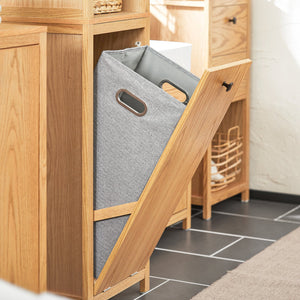 Mobile alto da bagno colonna bagno con portabiancheria armadio da terra 40x35x173cm BZR95-N Naturale